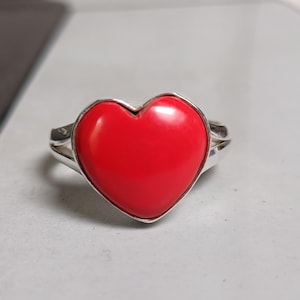 Heart Coral Ring, 925 Silver Ring, Gemstone Ring, Women Ring, Statement Ring, Red Coral Jewelry