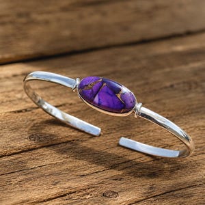 Purple Dahlia Turquoise Bangle, Handmade Bangle, 925 Sterling Silver Bangle, Gemstone Bangle, Adjustable Bangle, Turquoise Jewelry Gift Her