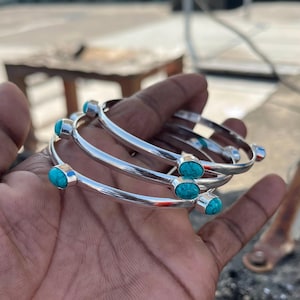Turquoise Bangle, 3 Set OF Bangle, Handmade Bangle, 925 Sterling Silver Bangle, Gemstone Bangle, Turquoise Jewelry, Set Bangle Cuff Bracelet
