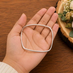 925 Sterling Silver Square Bangle, Minimalist Boho Bracelet Jewelry