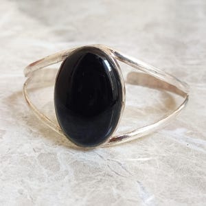 Black Onyx Bangle, Handmade Bangle, 925 Sterling Silver Bangle, Adjustable Bangle, Gemstone Bangle, Cuff Bracelet, Boho Bangle