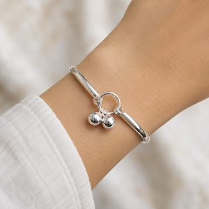 Handmade Silver Ball Bangle, Unisex Bracelet, 925 Sterling Silver Bangle, Gift For  Beautiful Person, Worry Bangle