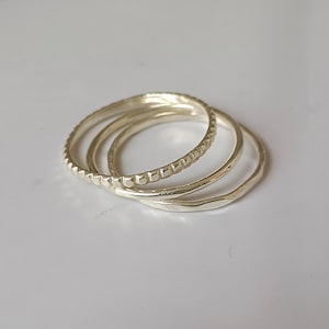 Three Set Ring, Sterling Silver Stacking Ring Set, Handmade Minimalist Stackable Bands, Textured Thin Silver Rings, Dainty Everyday Ring Set