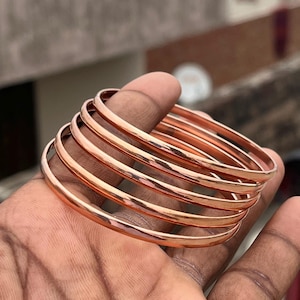 Set of 5 Solid Copper Round Bangles, Bohemian Style Jewelry