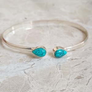 Turquoise Bangle, Handmade Bangle, 925 Sterling Silver Bangle, Adjustable Bangle, Gemstone Bangle, Natural Turquoise, Cuff Bracelet