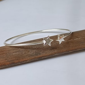 Minimalist Sterling Silver Star Cuff Bracelet, Open Star Bangle, Adjustable Silver Bracelet Celestial Jewelry Dainty Everyday Gift for Women
