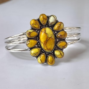 Honey Dahlia Turquoise Cuff, 925 Sterling Silver Bangle, Handmade Bangle, Dainty Bangle, Adjustable Bangle, Gemstone Bangle, Boho Bangle