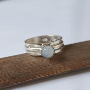 Spinner Rainbow Moonstone Sterling Silver Ring, Handmade Gemstone Ring, Stacking Ring, Round Boho Jewelry Everyday Ring, Anxiety Ring
