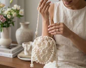 Bridal Pearl Clutch, Beaded Mini Purse, Pearl Party Bag, Bridesmaid Gift, Gift for Her