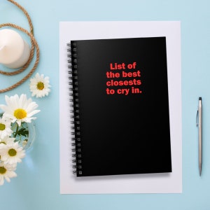 List of the Best Closets to Cry In Notebook, Funny Coworker Gift, Work Notebook, Snarky Notebooks, Sarcastic Notebooks, Funny Journal