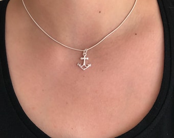 Collana con ciondolo a forma di ancora in argento sterling - Catena a serpente da 40 cm
