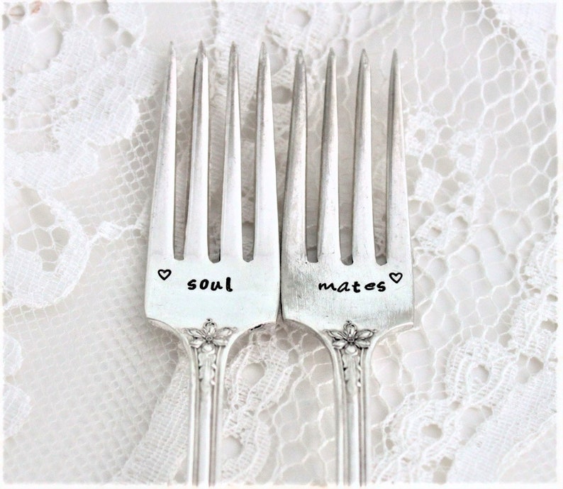 Antique Wedding Forks Cake Table Setting ~ soul mates ~ Shabby Chic Wedding Decor ~ Hand Stamped /& Ready To Ship ~ PARAGON 1900