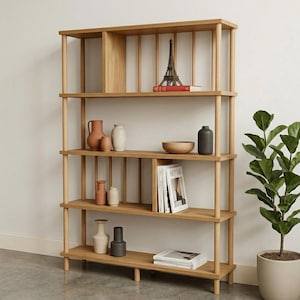 Handmade Wooden Bookcase, 4 Tier Wood Look Bookshelf, Hornbeam Support Display Shelf, Modern Wall Shelf Organizer