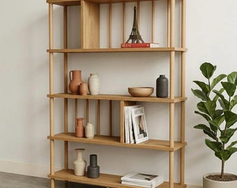 Librería de madera hecha a mano, estantería de 4 niveles con aspecto de madera, estante de exhibición con soporte de carpe, organizador de estantes de pared moderno