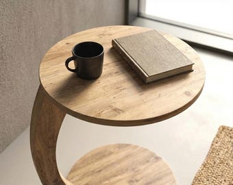Rolling C Table, Wooden C Shaped Side Table, Sofa Side Table with Wheels, Small Space End Table, Particle Board Laptop Table