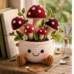 Topfpilz Häkelanleitung | Fliegenpilz Amigurumi PDF | Realistische Amigurumi Plüsch |Schreibtisch Dekoration | Sofortdownload |