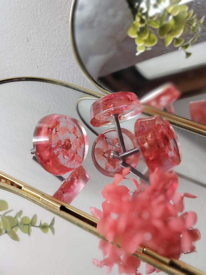 Hydrangea Flower Drawer Knobs | Handmade Resin Cabinet Knobs | Custom Botanical Furniture | Cottagecore Home Decor image 2