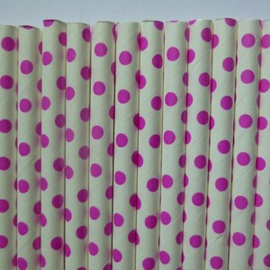 25 Small Fuscia Polka Dot Paper Straws- Minnie Mouse Party Decorations- Rainbow Decor, Birthday Party-  Baby Shower, Wedding
