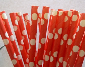 25 Red with White Polka Dot Paper Straws-  Food Safe, Biodegradeable, Soy Based Ink- Baby Shower Decorations- Easter Straw