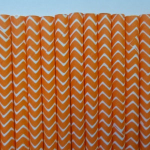 25 Orange Chevron Paper Straws Orange Zig Zag Straw Birthday Decorations, Cake Pops Halloween Party image 1