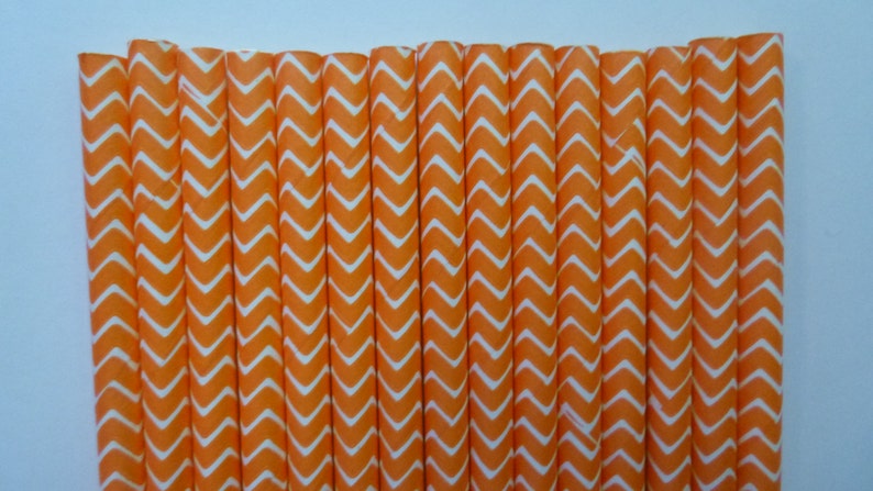 25 Orange Chevron Paper Straws Orange Zig Zag Straw Birthday Decorations, Cake Pops Halloween Party image 1