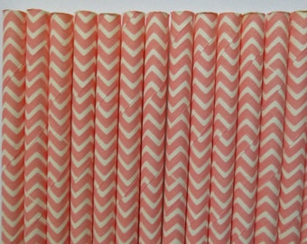 25 Pink Chevron Paper Straws- Light Pink White Zig Zag Straw- Birthday Decorations, Cake Pops- Baby Girl Shower Decoration Pastel Pink