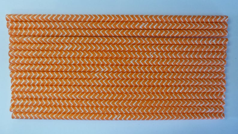 25 Orange Chevron Paper Straws Orange Zig Zag Straw Birthday Decorations, Cake Pops Halloween Party image 2