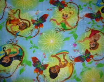 Child/Teen Tinkerbell and Fairy Friends No Sew Fleece Blanket with Bright Yellow Back (54" x 58")