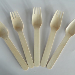 Set of 10 Wooden Forks- All Natural Birch Cultery- Earth Friendly Biodegradable Disposable Fork- Wedding, Baby Bridal Shower Party Wood Fork