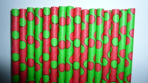 50 Christmas Mixed Polka Dot Paper Straws- Green and Red with Polka Dots-Christmas Decorations- Party Straw, Cake Pops, Holiday Decoration