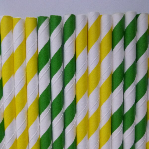 50 John Deere- Kelly Green & Yellow Paper Straws-  John Deere Party- Baby Shower Decorations- Birthday Decor