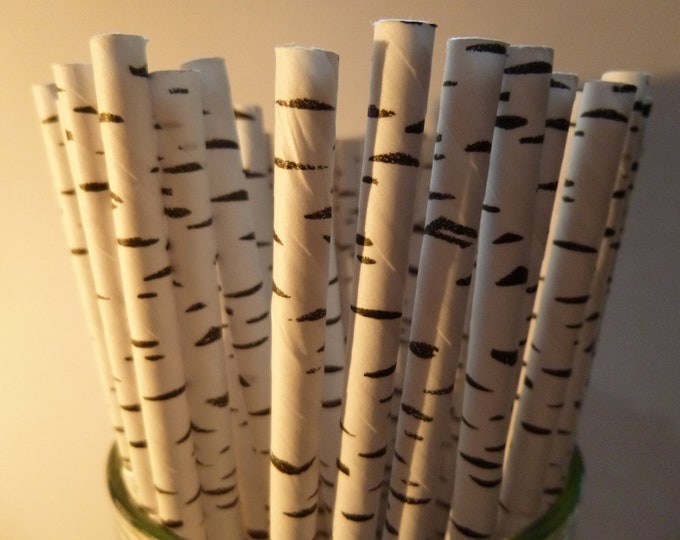 25 Birch Tree Paper Straws off White With Black Streaks Etsy