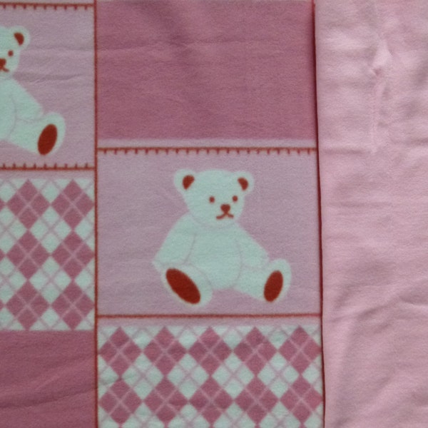 Child/Baby Sized Mixed Pink Teddy Bear No Sew Fleece Blanket with Light Pink Back- 1 yard (36" x 60") Double Sided Baby Shower Blankets