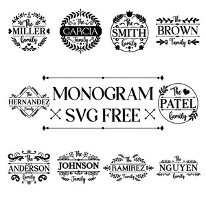 Paquete de archivos SVG con monogramas familiares y marcos para nombres divididos (descarga digital).