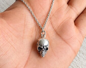 Handmade Silver Skull Pendant, Gothic Punk Biker Jewelry, Memento Mori Charm