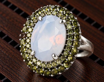Handmade Sterling Silver Moonstone Ring, Oval Gemstone, Boho Artisan Jewelry