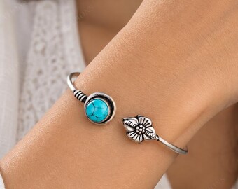 Handmade Turquoise Cuff Bracelet, German Silver, Boho Southwestern Jewelry