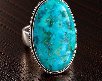 Handmade Sterling Silver Turquoise Statement Ring, Large Oval Boho Southwestern Jewelry