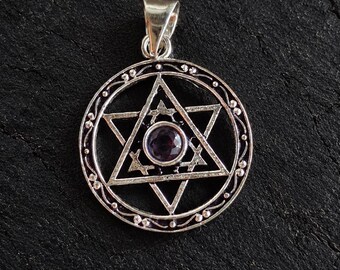 Handmade Amethyst Merkaba Pendant, Sacred Geometry Silver Necklace, Boho Crystal Jewelry