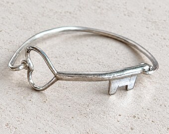 Handmade 925 Sterling Silver Hook Bangle, Minimalist Open Cuff Bracelet