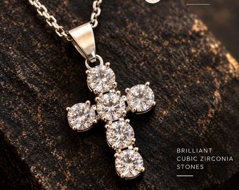 Handmade Cubic Zirconia Cross Pendant, Sterling Silver Religious Jewelry