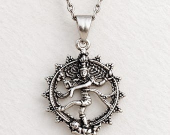 Handmade Oxidized Silver Nataraja Shiva Pendant, Dancing Lord Shiva Necklace, Hindu Spiritual Jewelry