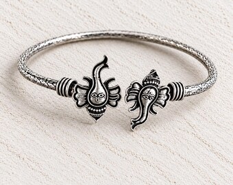 Handmade 925 Sterling Silver Ganesha Cuff Bracelet, Oxidized Indian Artisan Jewelry