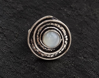 Handmade Sterling Silver Pearl Ring, Vintage Filigree Statement, June Birthstone (Oxidized Details)