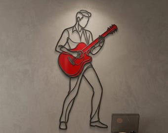 Metallväggdekoration för gitarrspelare, väggkonst för musiker, metallskylt för gitarr, dekoration för musikrum, väggdekoration för studio, rockmusikpresenter till honom