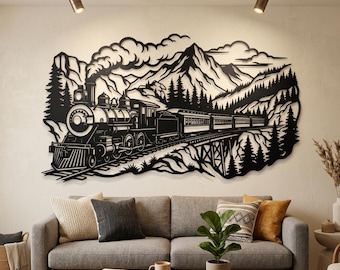 Steam Train Metal Wall Decor, Mountain Train Wall Art, Retro Train Room Sign, Above Fireplace Decor, Rustic Cabin Decor, Train Lover Gifts