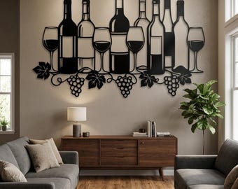 Wine Celler Metal Wall Decor, Wine Glass Wall Art, Above Buffet Decor, Dining Room Decor, Wine Cellar Sign, Home Bar Decor, Wine Bar Gifts