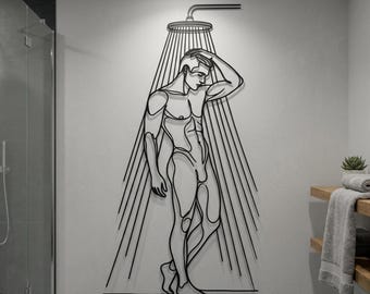 Metallväggdekoration för manlig dusch, väggkonst för stort badrum, väggdekoration för spa, minimalistisk linjedekoration, vertikal duschskylt, badrumspresenter till honom