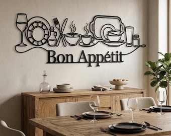 Bon Appetit Metal Wall Decor, Long Kitchen Sign, Dining Room Wall Art, Above Buffet Decor, French Country Decor, Foodie Gifts, Cafe Sign