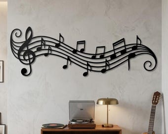 Musical Notes Metal Wall Art, Horizontal Music Room Decor, Treble Clef Modern Wall Art, Gift for Musician, Aesthetic Music Studio Sign
